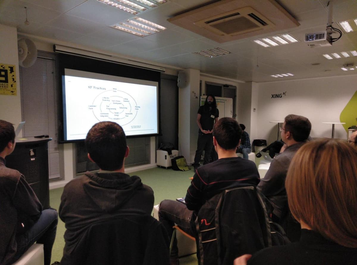 Daniel Carral presenting XP practices at Barcelona on Rails