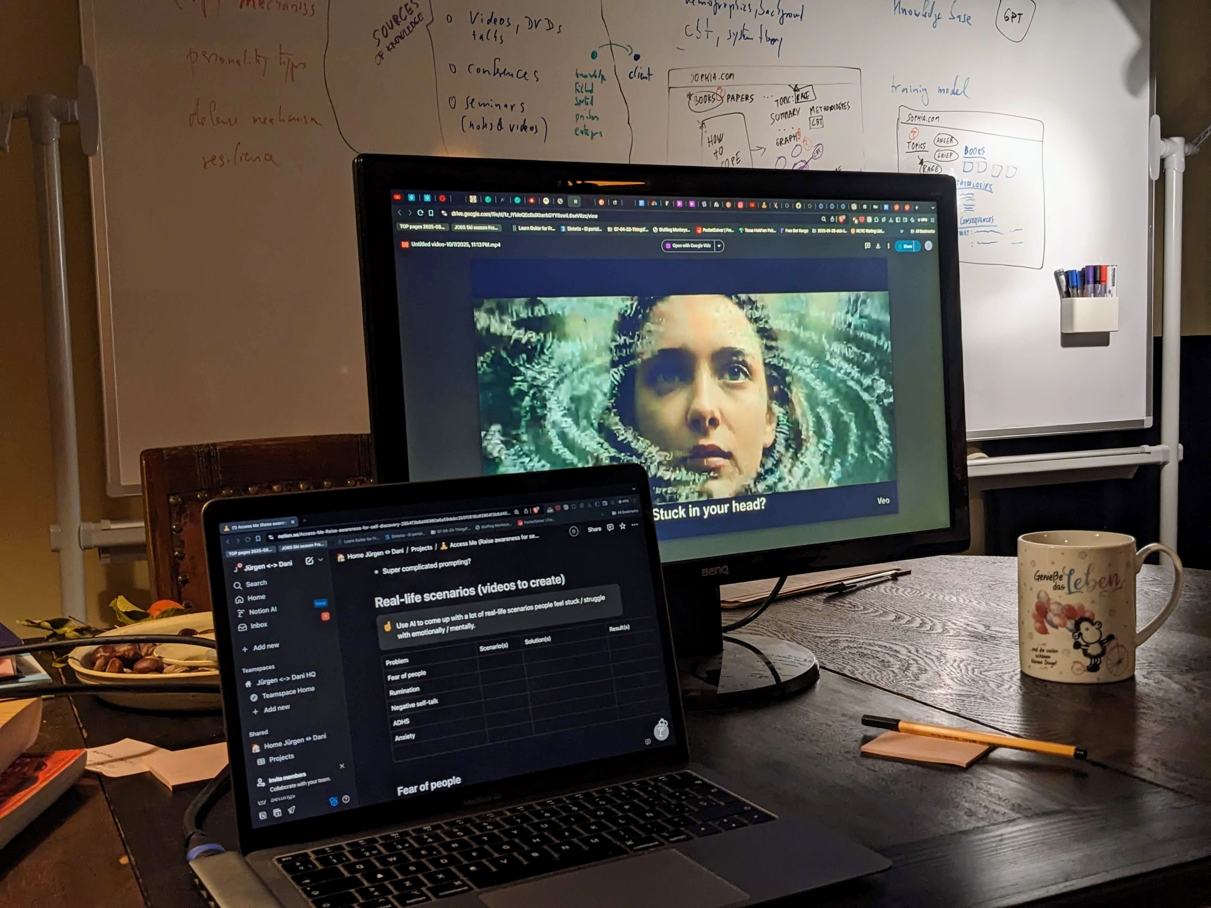Workspace setup showing Simba video generation work